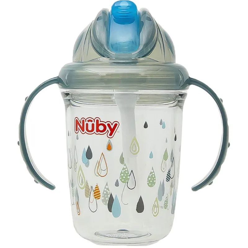 Copo Com Canudo E Alça Tritan Cinza 240Ml + 12M Nuby