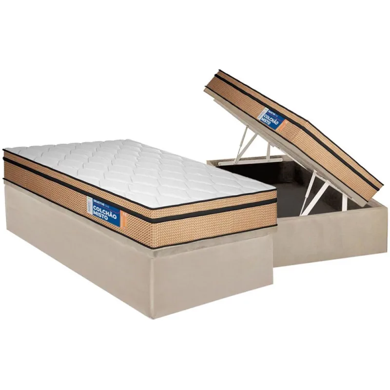 Cama Box Baú Solteiro: Colchão Espuma D33 Plumatex D45 Selectus + Base crc Suede Clean (88x188) - Plumatex - Móveis