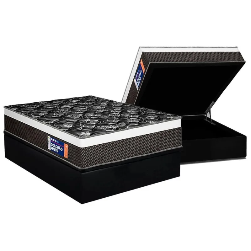 Cama Box Baú Casal: Colchão Espuma D45 Plumatex D33 Selectus + Base crc Suede Black (138x188) - Plumatex - Móveis