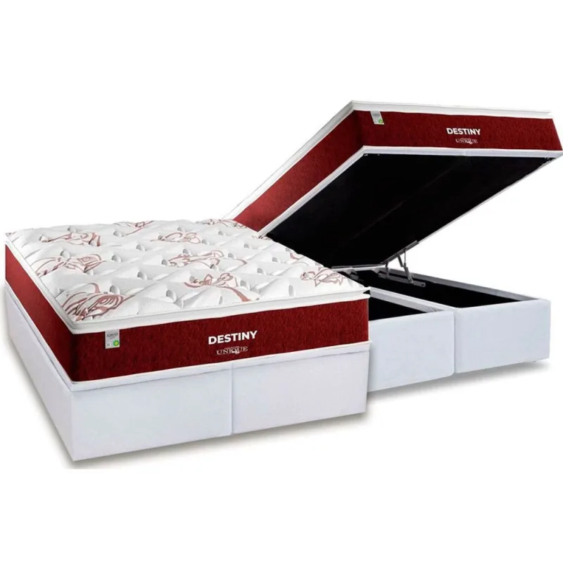 Cama Box Baú Queen: Colchão Molas Bonnel Plumatex Superlastic Destiny + Base crc Courano White (158x198) - Plumatex - Móveis