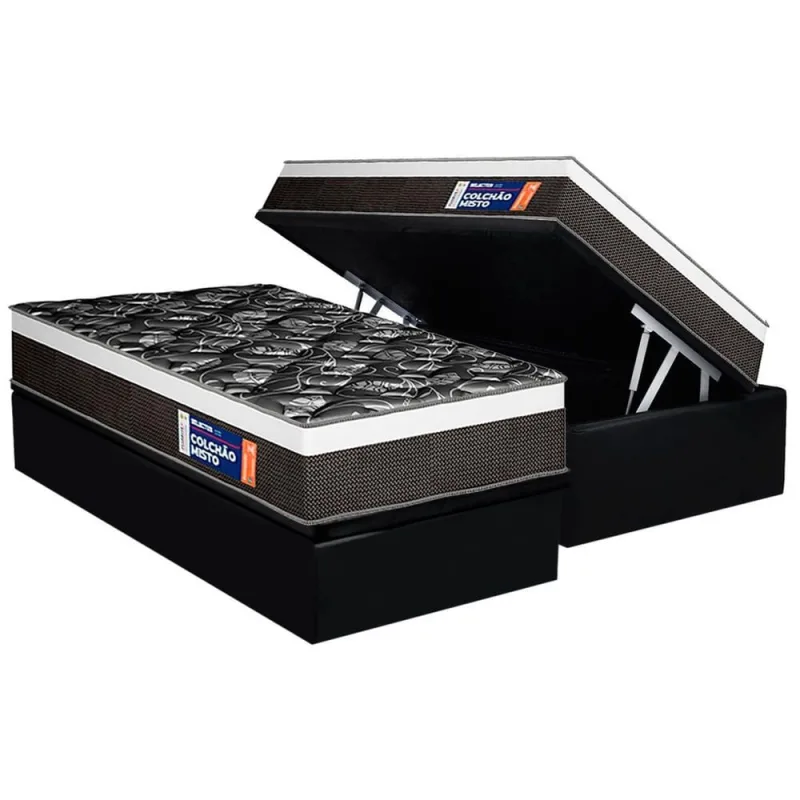 Cama Box Baú Solteiro: Colchão Anatômico Plumatex D33 Selectus + Base crc Suede Black (88x188) - Plumatex - Móveis