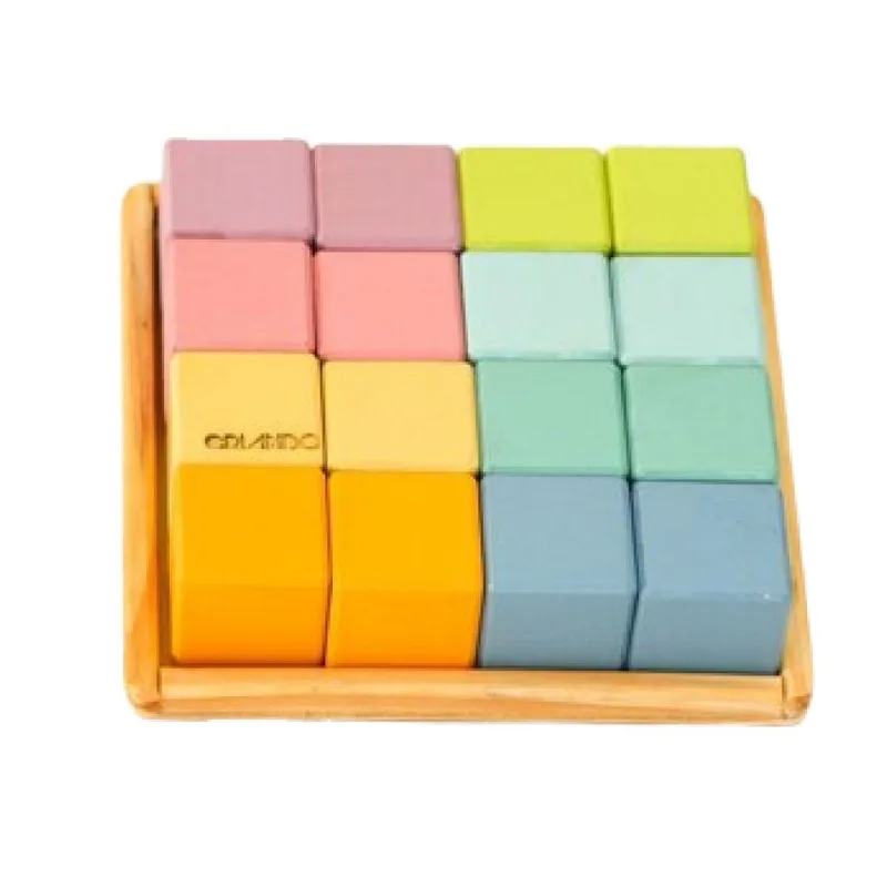 Brinquedo de Madeira Cubos de Equilibrio Pastel 16 Pcs