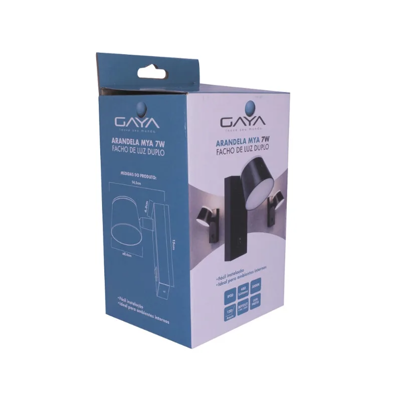 Arandela Mya Facho De Luz Duplo Preto 3000K 7W Gaya