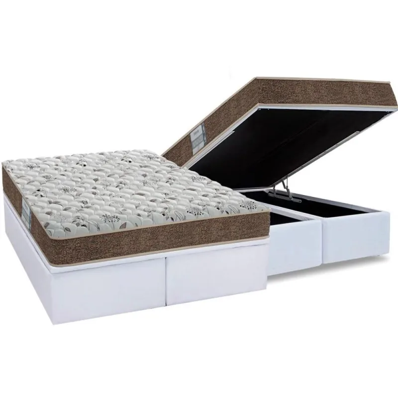 Cama Box Baú King: Colchão Espuma D45 Probel ProDormir Advanced + Base crc Courano White(193x203) - Probel - Móveis