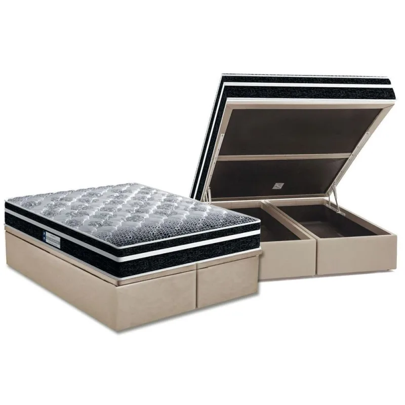 Cama Box Baú King: Colchão Anatômico Probel D33 ProDormir Advanced Tech1500 Plus + Base crc Suede Clean (193x203) - Probel - Móveis