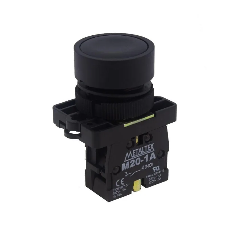 Botão Pulsador 22mm 1na P20afr-b-1a Preto Metaltex