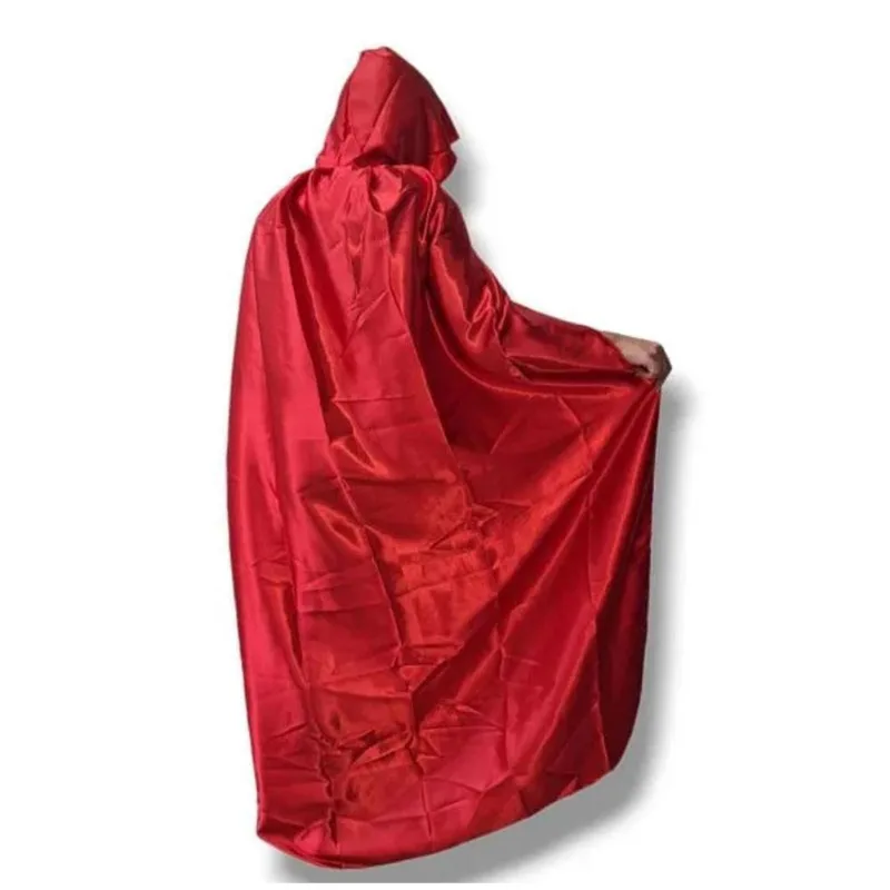 Capa Com Capuz Vermelho Luxo Cetim Halloween Adulto Fantasia