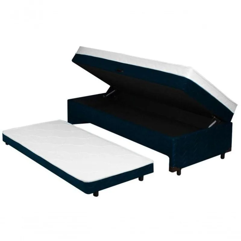 Bibox Solteiro Com Espuma Nas Duas Camas, Baú E Auxiliar 5cm - OUTRAS - Móveis