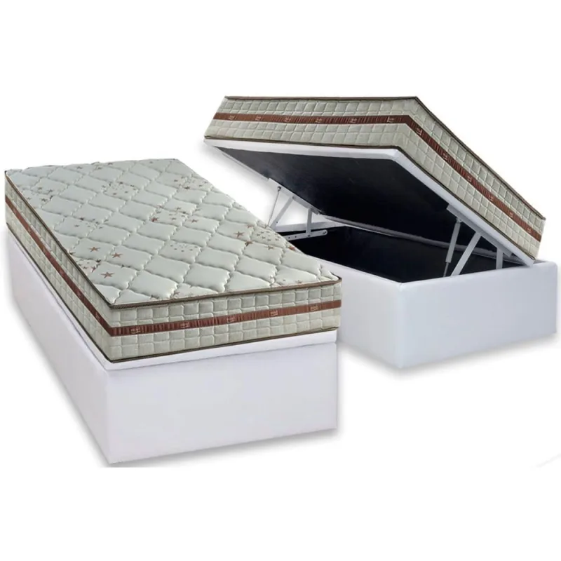 Cama Box Baú Solteiro: Colchão Molas Ensacadas D Angelis Anjos Classis + Base crc Suede White (88x188) - Não Disponível - Móveis