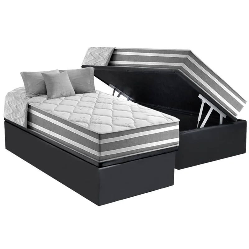 Cama Box Baú Solteiro: Colchão Molas Ensacadas Anjos MasterPocket Duo Sono + Base crc Suede Gray(88x188) - Não Disponível - Móveis