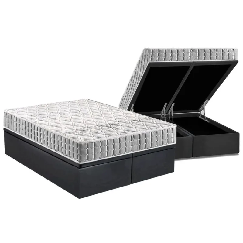 Cama Box Baú Queen: Colchão Espuma D33 Anjos Orthosono + Base crc Suede Gray(158x198) - Não Disponível - Móveis