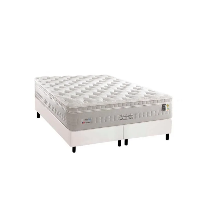 Cama Box Queen: Colchão Molas Anjos MasterPocket Ensacadas Impressione + Base crc Courano White(158x198) - Não Disponível - Móveis