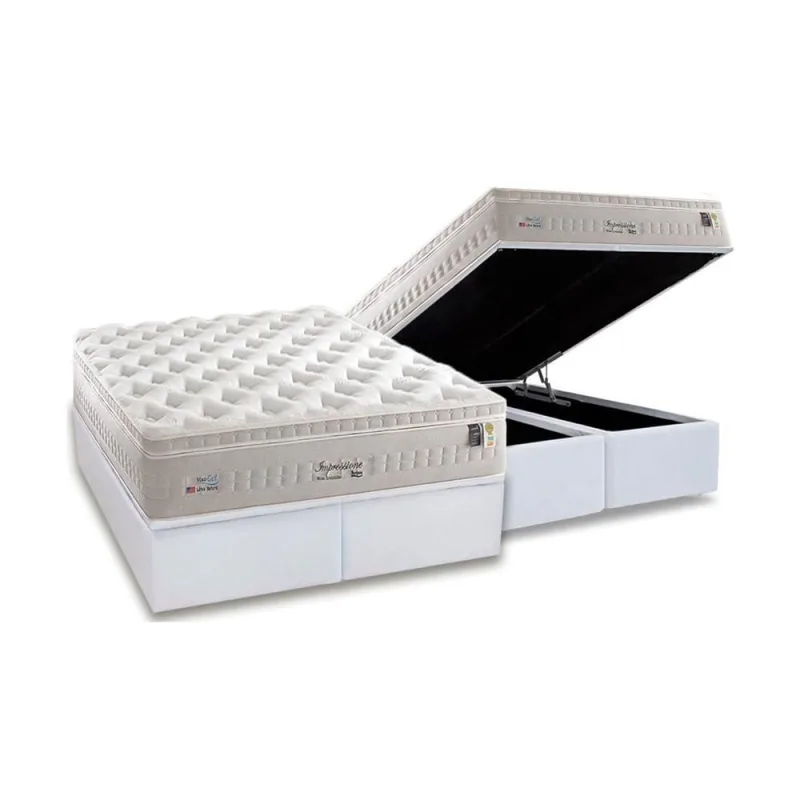 Cama Box Baú King: Colchão Molas Ensacadas Anjos MasterPocket Impressione Visco Látex + Base crc Courano White(193x203) - Não Disponível - Móveis