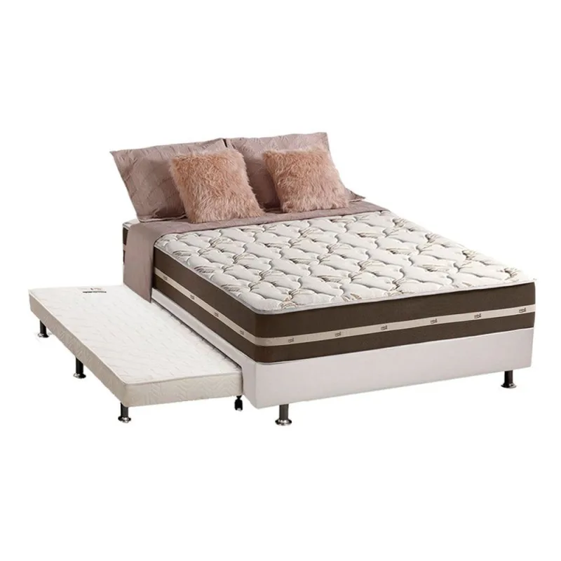 Cama Box c/Auxiliar Casal: Colchão Anjos Superlastic Classic Marrom + Base crc Courano Branco(138x188) - Não Disponível - Móveis