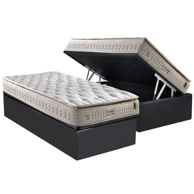 Cama Box Baú Solteiro: Colchão Molas MasterPocket Ensacadas Anjos Confortable + Base crc Suede Gray(88x188) - Não Disponível - Móveis