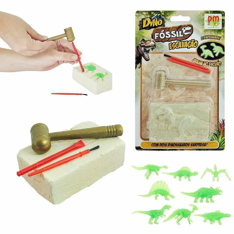 Kit Escavação Dinossauro Dino Fóssil Dm Toys