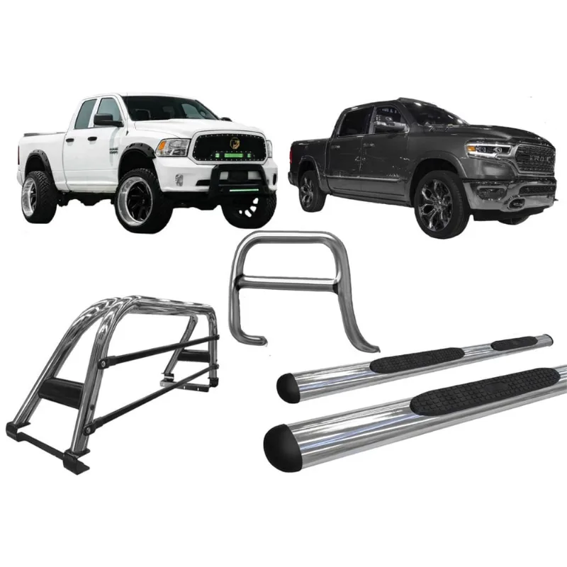 Kit quebra mato + Estribo OVAL + Sant Antonio Dodge Ram cromado