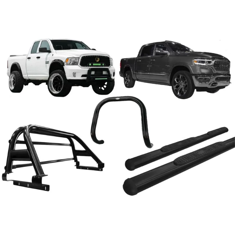 Kit quebra mato + Estribo oval + Santo Antonio Dodge Ram Preto