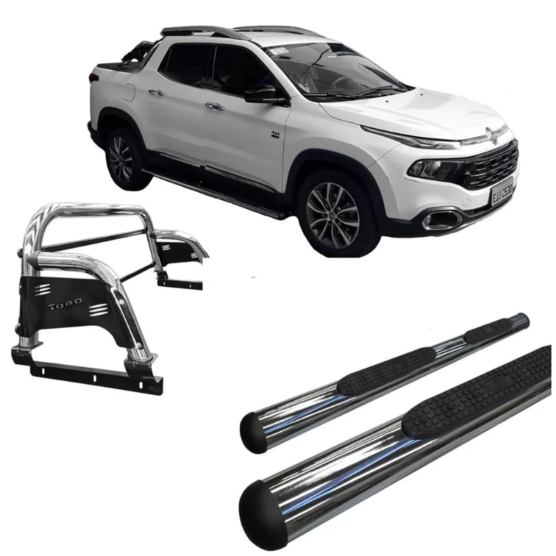 Kit Estribo Oval + Santo Antã'nio fiat toro cromado