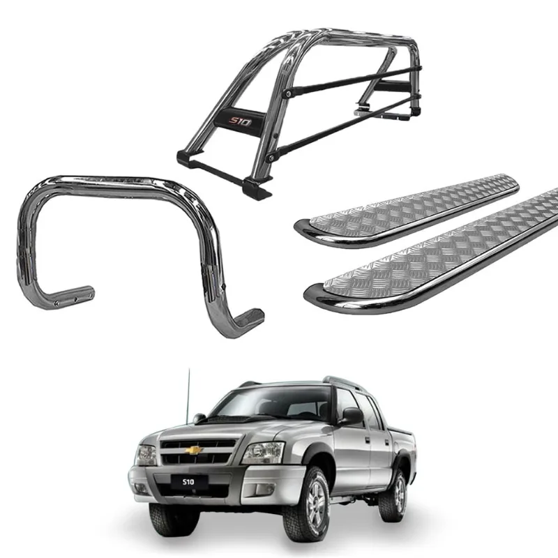 Kit Quebra Mato + Santo Ant + Estribo Chapa S10 94/11 Cromo c/d