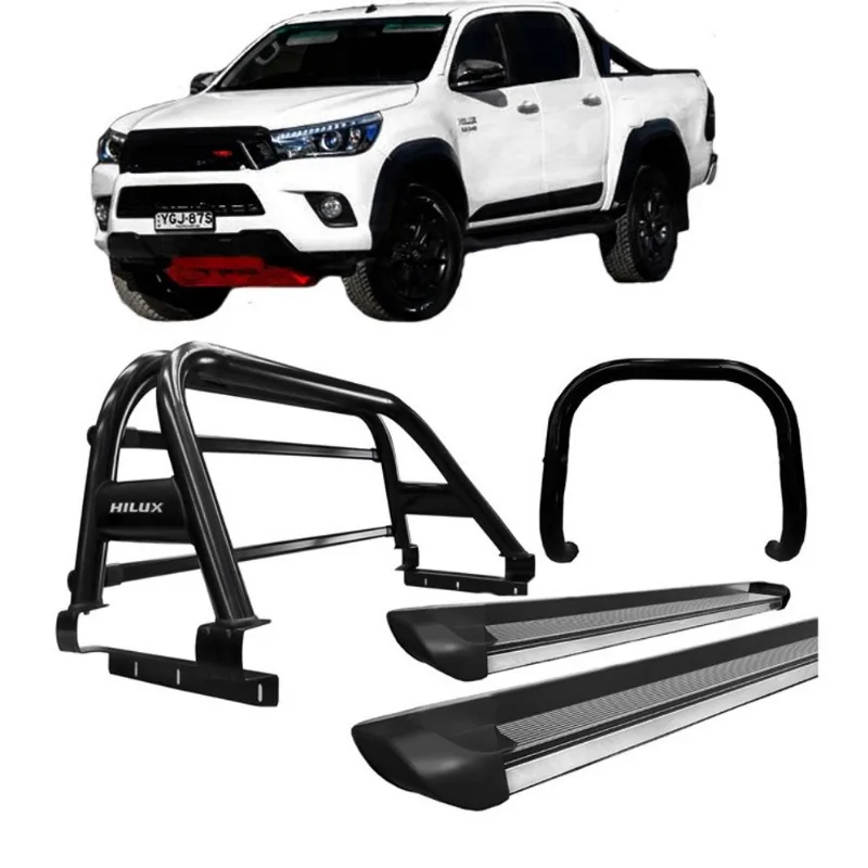 Kit quebra mato + Estribo + Santo Ant duplo Hilux 16/20 Preto