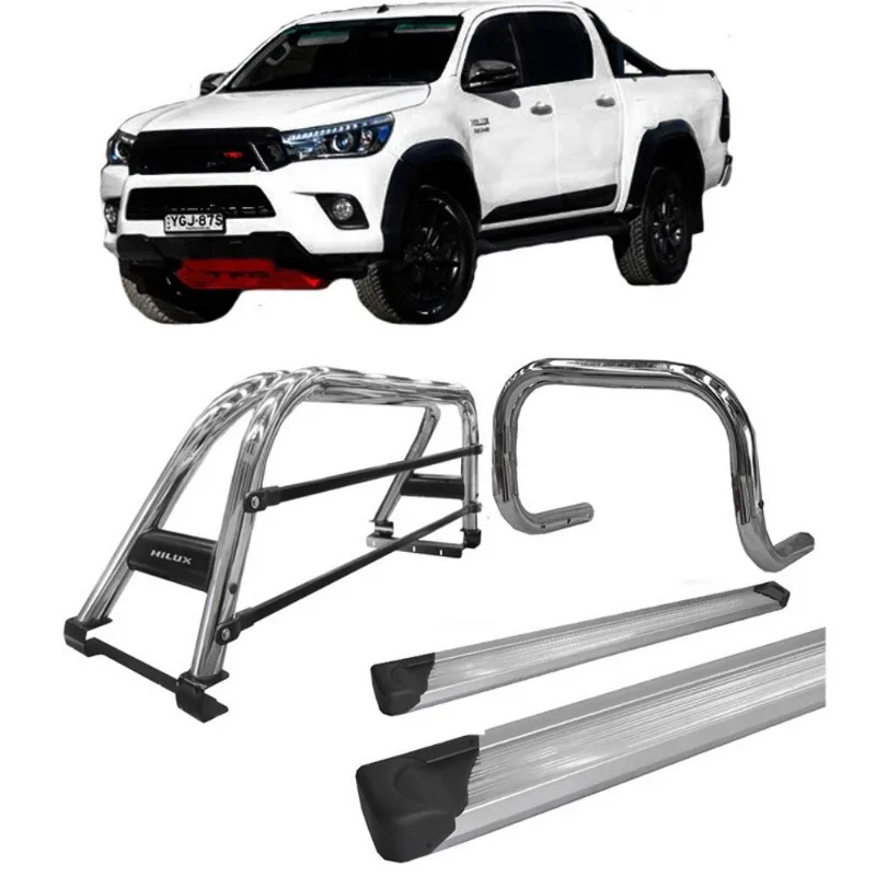 Kit quebra mato + Estribo + Sant Antonio duplo Hilux 16/20 cromo