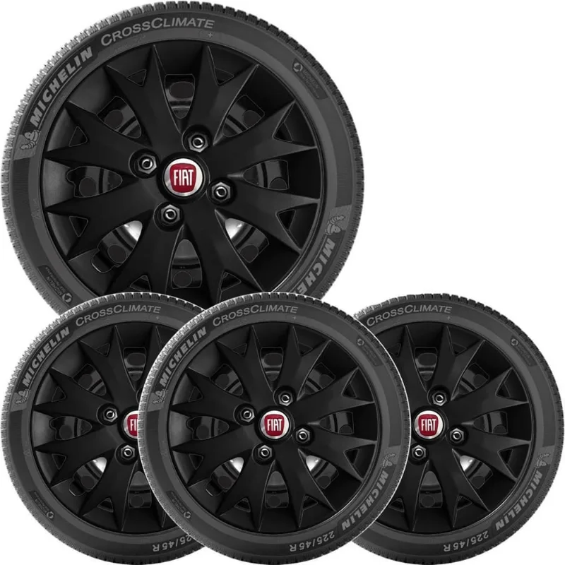 4X Calota Fiat Uno Palio Aro 13 Preto Emblema 158Cb