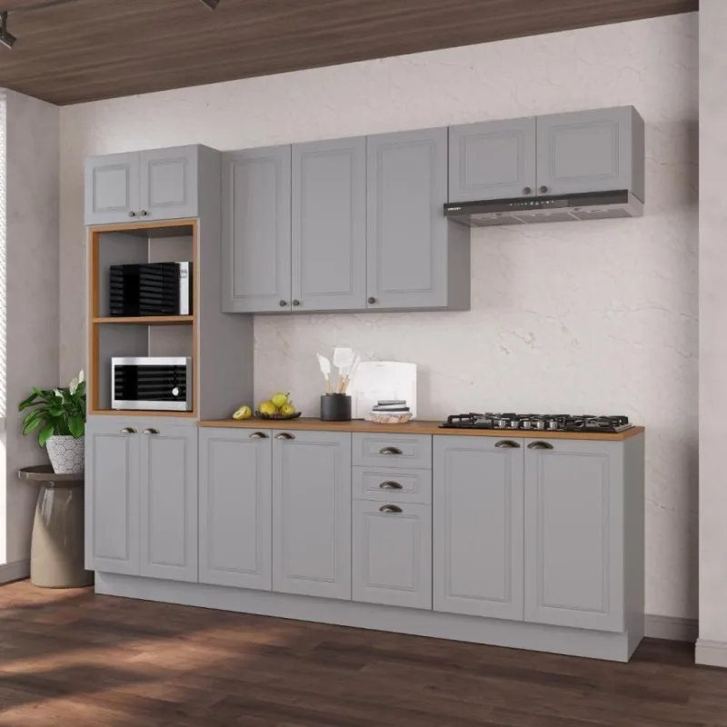 Cozinha Completa Modulada Nara 14 Portas 2 Gavetas MDF 270CM Titânio Fidelita Móveis - OUTRAS - Agro