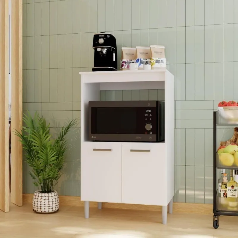 Balcão de Cozinha Modulado para Forno e Micro-ondas Verona 65CM 2 Portas Branco Fidelita Móveis - OUTRAS - Agro
