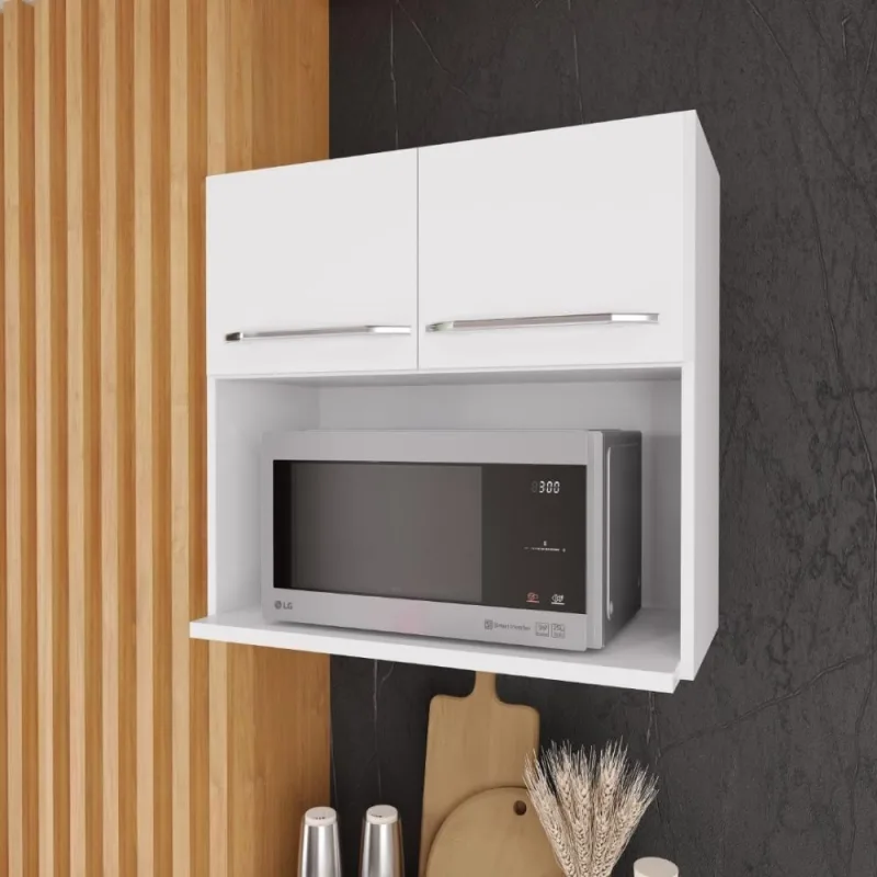 Armário Aéreo para Micro-ondas Viena 70CM 2 Portas Branco Fidelita Móveis - OUTRAS - Agro