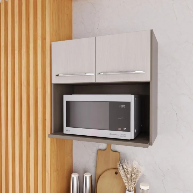 Armário Aéreo para Micro-ondas Paris 70CM 2 Portas MDF MDP Nogal-Salinas Fidelita Móveis - OUTRAS - Agro