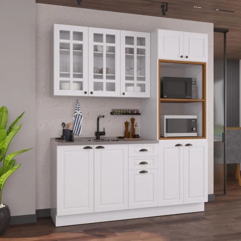 Cozinha Compacta Modulada Nara 10 Portas 2 Gavetas MDF Branco Fidelita Móveis - OUTRAS - Agro