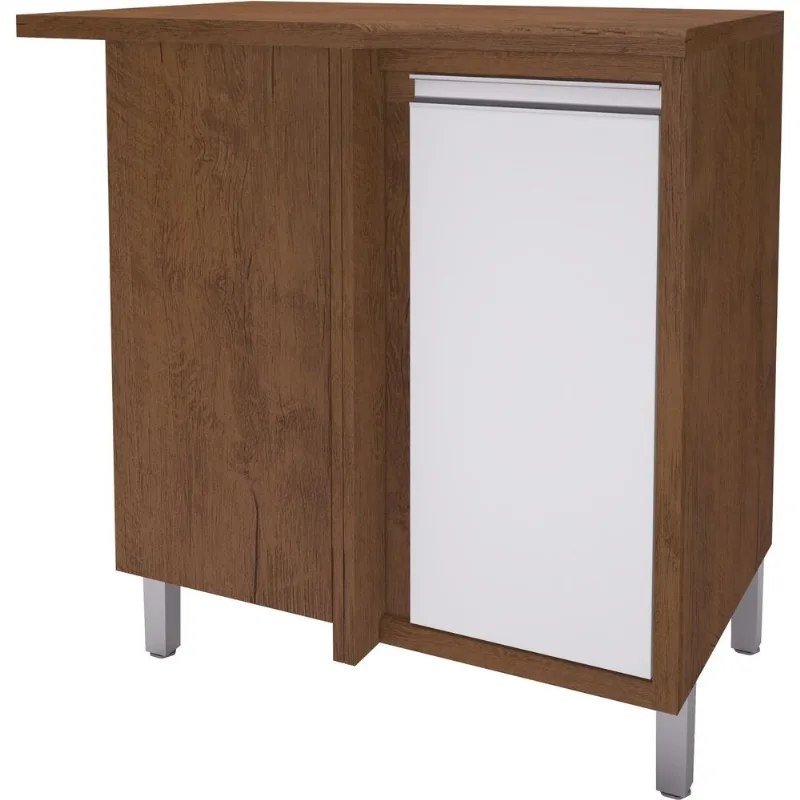 Balcão de Canto Com Tampo 1 Porta Star Indekes Noce e Off 90cm