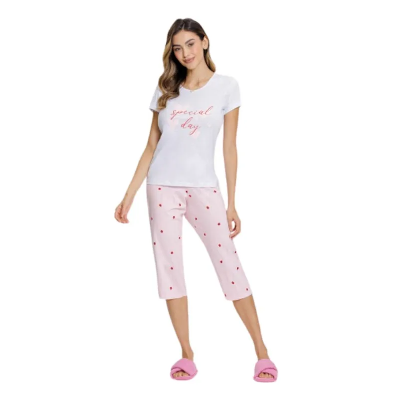 Pijama Pescador Manga Curta Feminino - P - 033371 Branco P