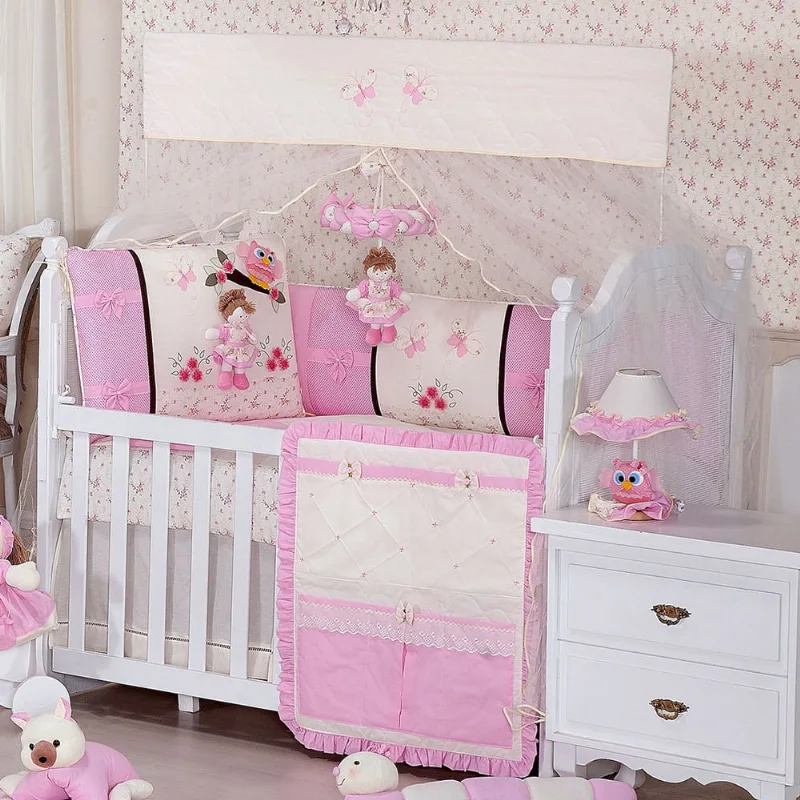 Kit Berço Corujinha Rosa 9 peças - Coleção Luxo
