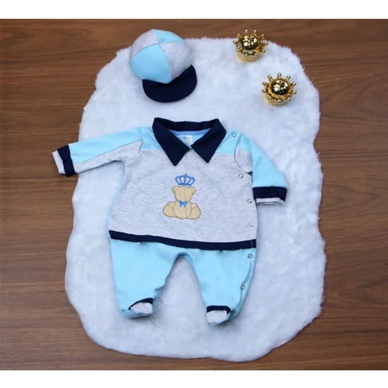 Macacão Para Bebê Menino Príncipe Azul/cinza - 02 Pçs