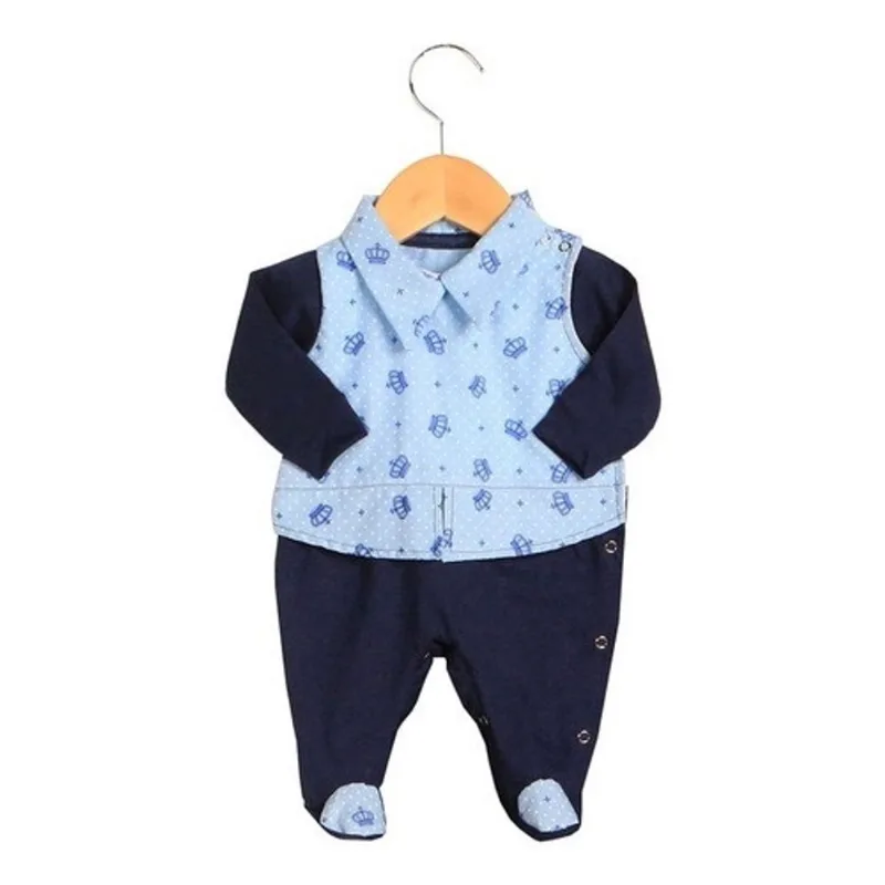 Macacão Para Bebê Menino Longo Nobreza Marinho - 2 Peças.