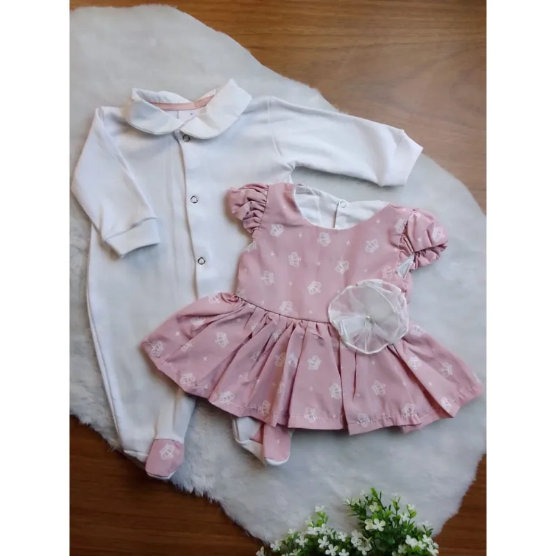 Macacão Para Bebê Menina Longo Reino Das Princesas Rosê.