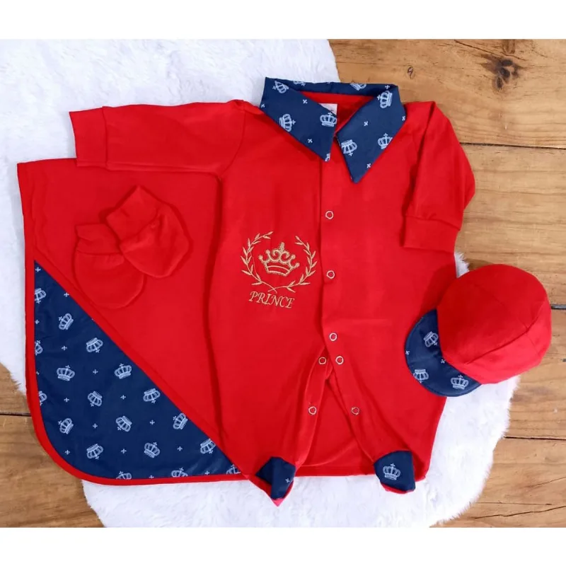 Saida Maternidade para Bebê Davi Vermelho 04 Peças