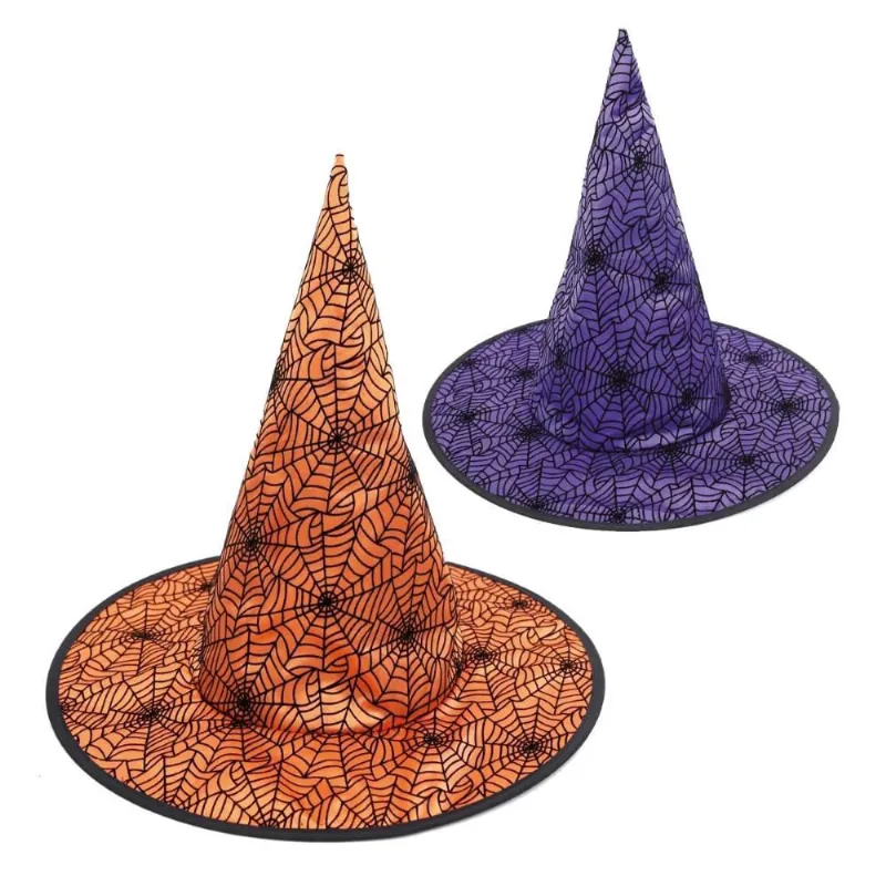 Chapeu Bruxa Halloween Teia de Aranha Roxo ou Laranja