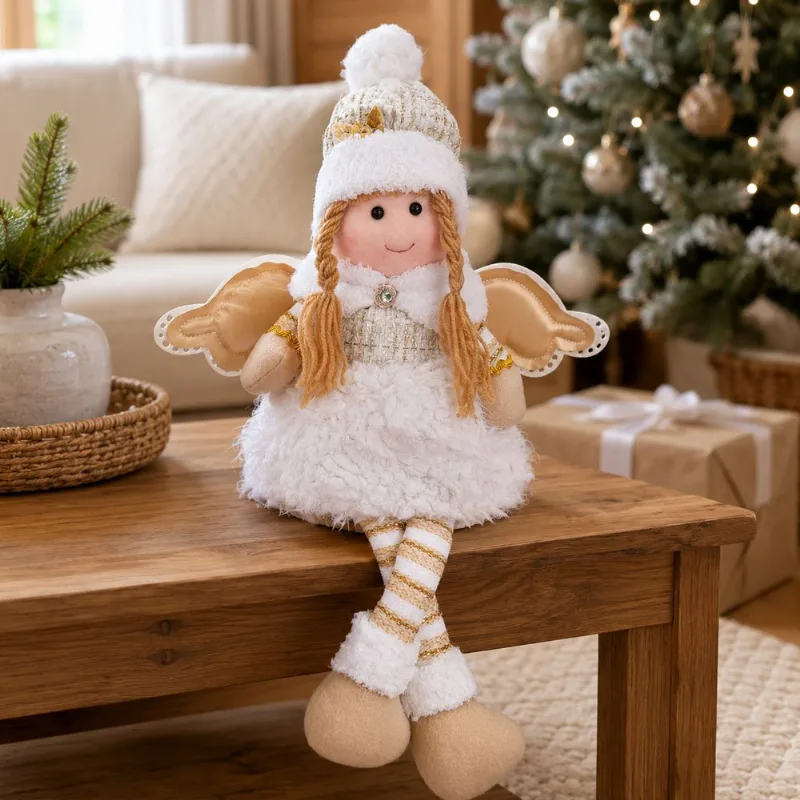 Boneco Anjo Natal Pernas Mole Sentado Enfeite Decoração 50cm