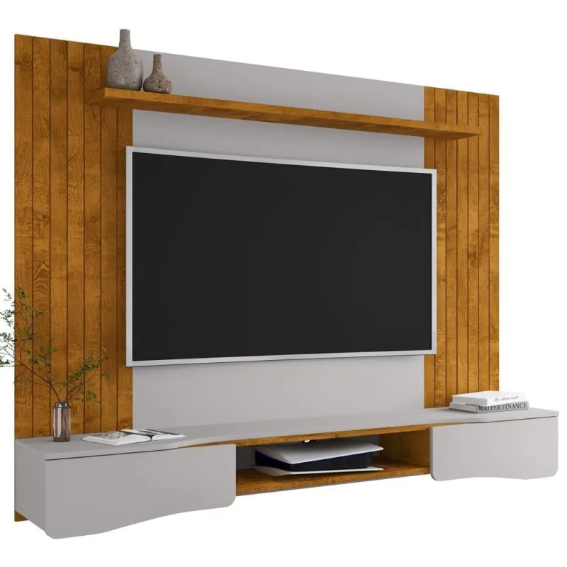 Painel Suspenso Tv 65 Pol 177 Cm Buzios Bechara Naturalle Off White - OUTRAS - Móveis
