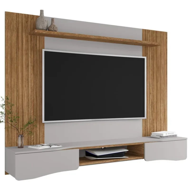 Painel Suspenso Tv 65 Pol 177 Cm Buzios Bechara Cinamomo Off White - OUTRAS - Móveis