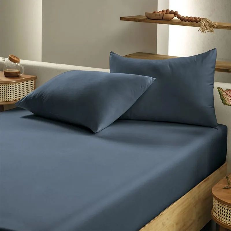 Jogo De Cama Casal 3 Pçs Toque Acetinado 100% Poliéster Altenburg Azul Dimensão