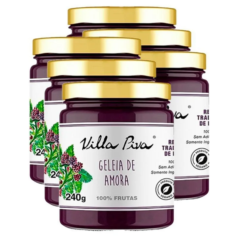 Kit 6X: Geleia Amora 100% Frutas Sem Adição Açúcar Villa