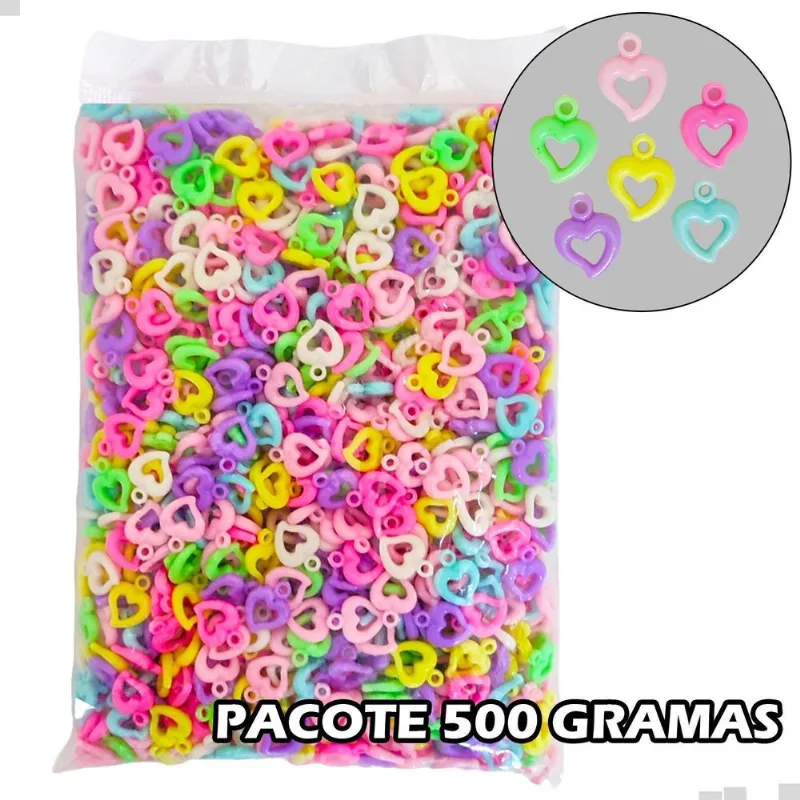 Miçanga Pingente Coração Colorido Abs Pulseira 500gr Pct