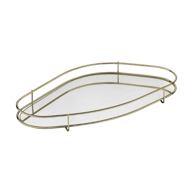 Bandeja Fence Orgânica com Base Espelhada e Estrutura Metálica Dourada Hara
