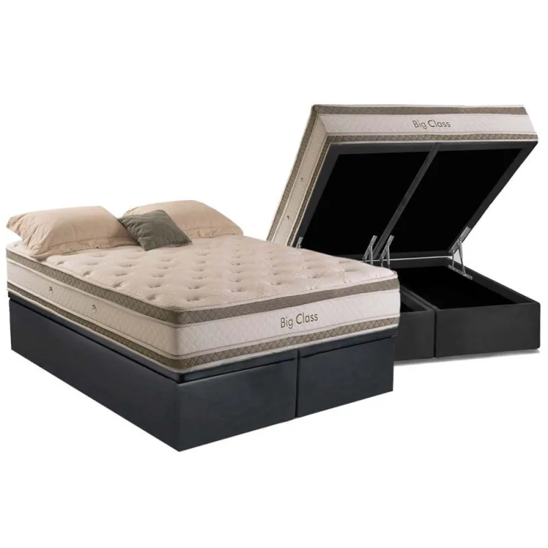 Cama Box Baú King: Colchão Molas MasterPocket Ensacadas Herval ConfortClass Big Class df + Base crc Suede Gray (193x203) - Não Disponível - Móveis