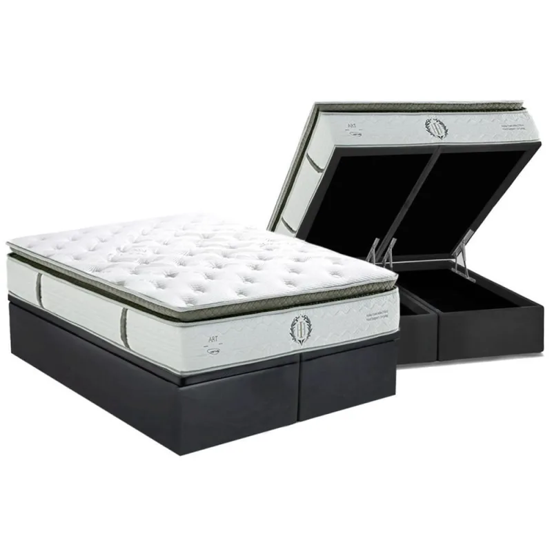 Cama Box Baú King: Colchão Molas MasterPocket Ensacadas Herval Imperatore Gold C1655 + Base crc Suede Gray (193x203x34) - Não Disponível