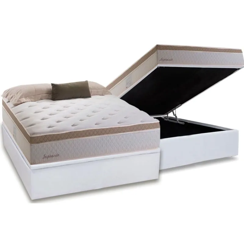 Cama Box Baú Casal: Colchão Molas Herval MasterPocket Inspiracion + Base crc Courano White(138x188) - Não Disponível - Móveis